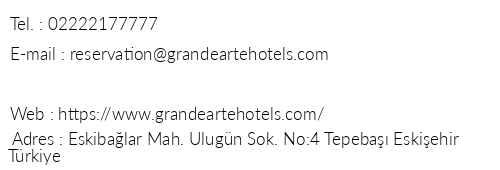 Grande Arte Hotel telefon numaralar, faks, e-mail, posta adresi ve iletiim bilgileri